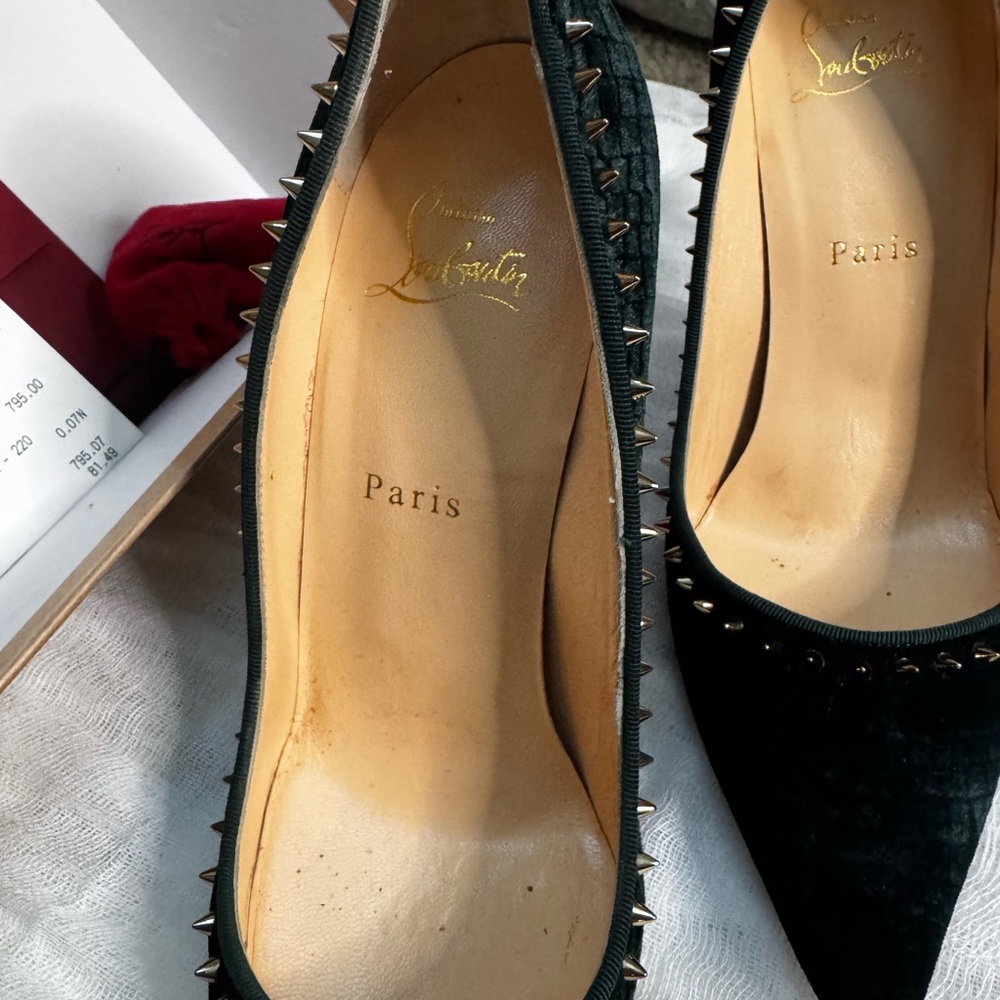 Christian Louboutin velvet dark green Studded Heels - Picture 2 of 6
